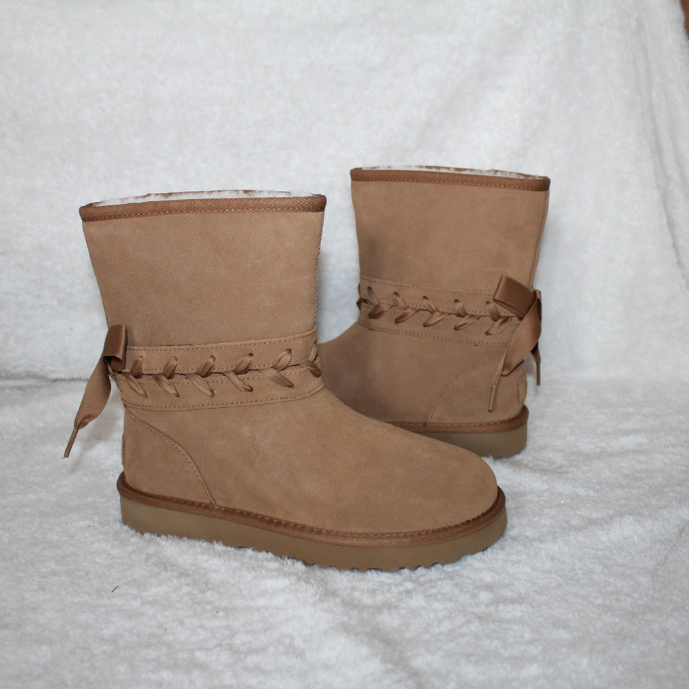 UGG CLASSIC SHORT SUEDE LACE UP BOOTS CHESTNUT 7 8 9 - Picture 7 of 8